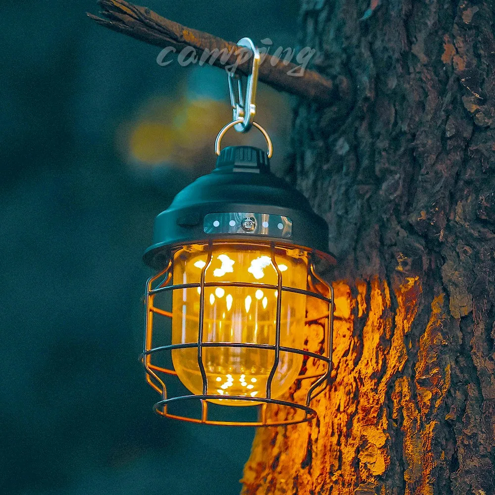 

Vintage Metal Rechargeable Tent Light For Outdoor Hanging Camping Lanterns 3600mAh Battery Powered Warm Light Led Camp Lantern