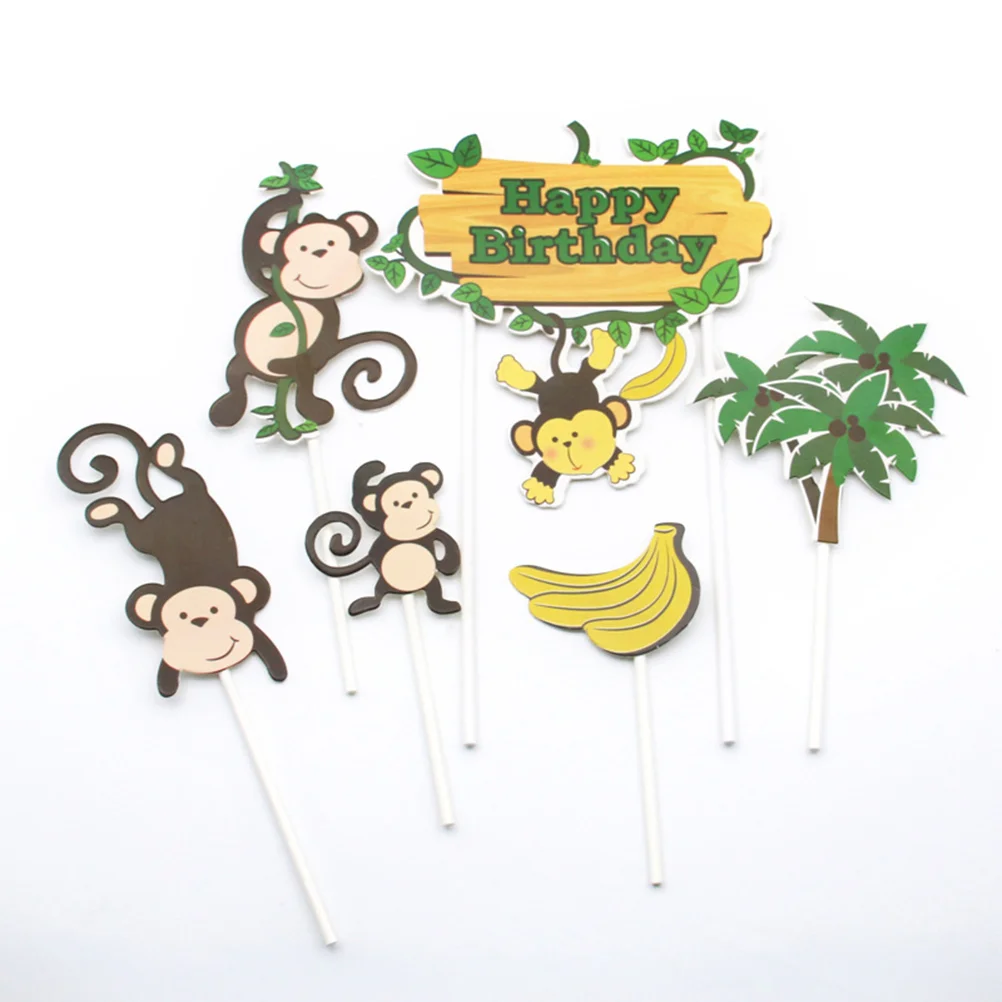 

4 Sets Monkey Cupcake Picks Cupcake Toppers Birthday Cake Inserts Cake Ornament Cartoon Jungle Cake Decoration