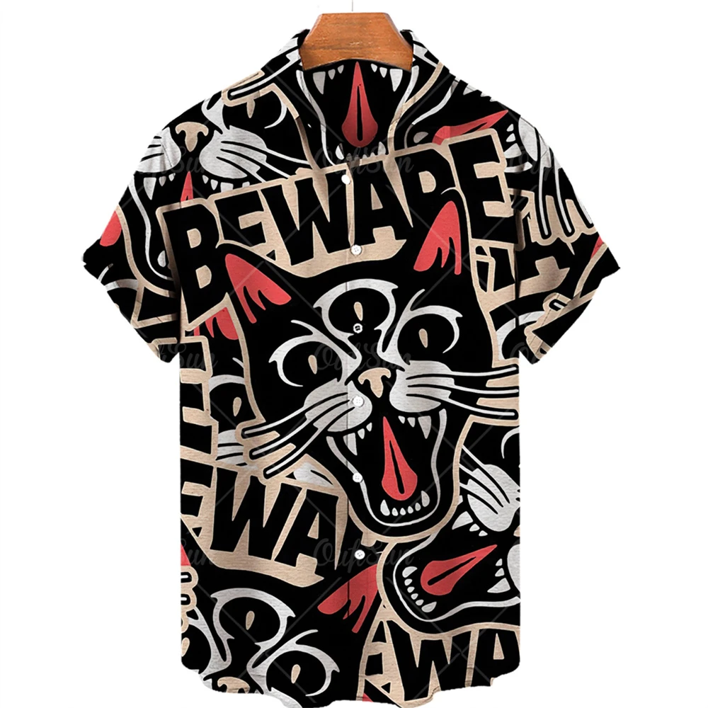 Neutral 2023 Hawaiian Summer men's Shirt 3d Animal Print Men's Shirt Cat Angry Pattern Short sleeve Loose Breathable Top 5xl