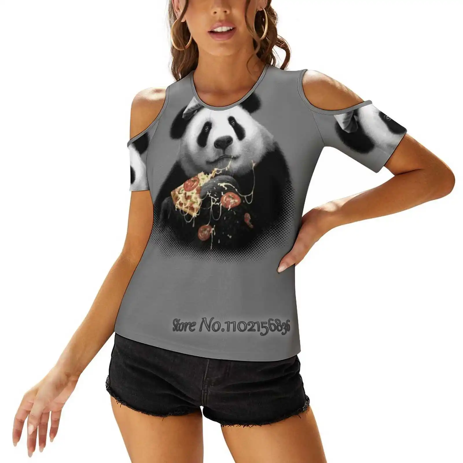 Женская футболка с изображением панды, любит пиццу, повседневные топы с коротким рукавом, женские свободные футболки, футболки с изображением панды, пиццы, Адама, без надписи, Y2K