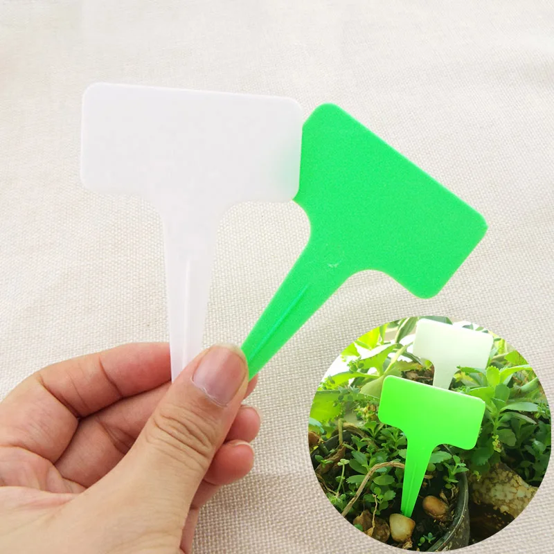 

T-Type Garden Plant Labels Flower Nursery Flower Tag Gardening Ornaments Plastic Writing Plate White Green