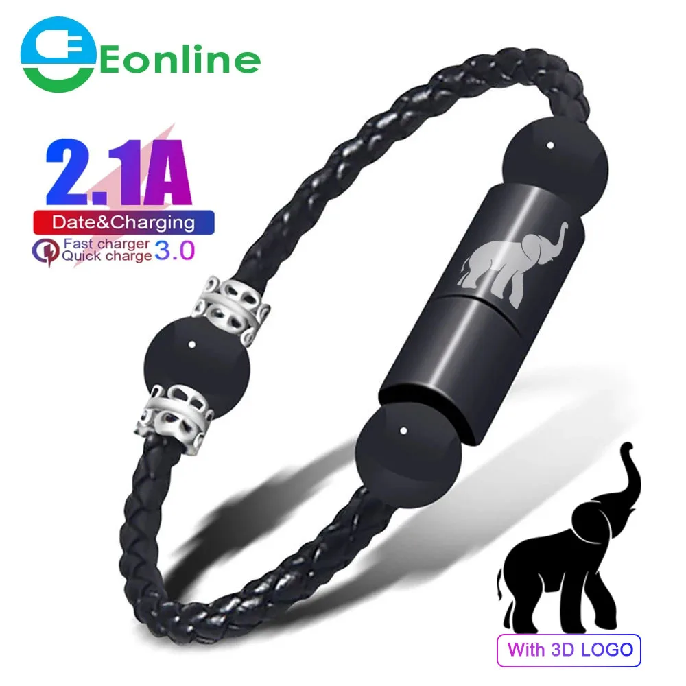 

EONLINE 3D UV OEM 22CM Creative USB Charger Data Sync Cable Bracelet Wrist Band For Android Type-C For Samsung xiaomi