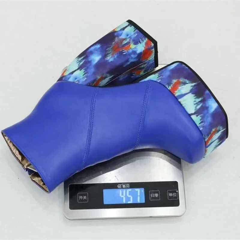 Tie-dye Print Thick Platform Fashion Boots Women Shoes Square Toe Chunky High Heel Boots Side Zip Ankle Size 43