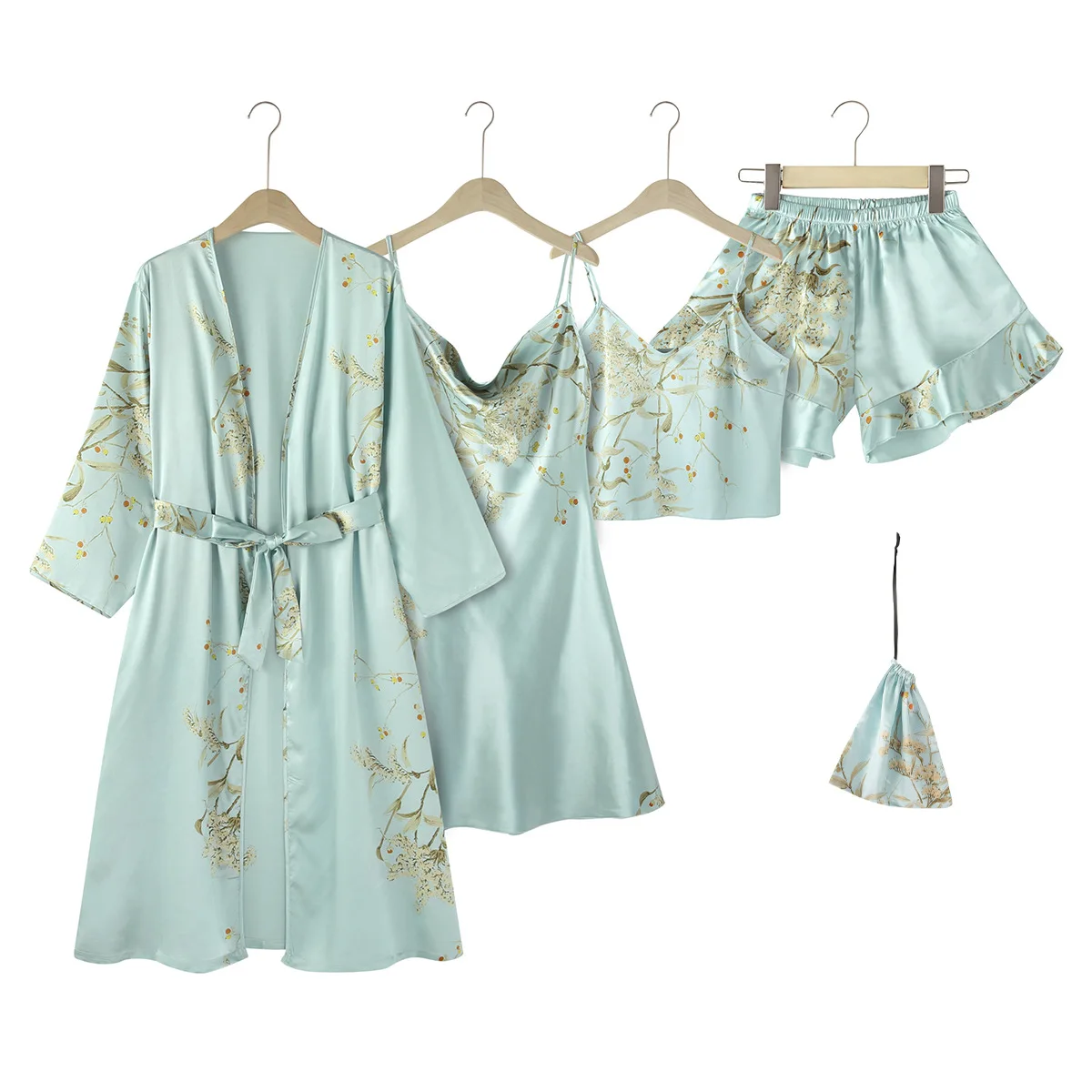 Women's 5-piece home suit minimalist printed pajamas thin pajama suspender shorts suspender skirt set pijama