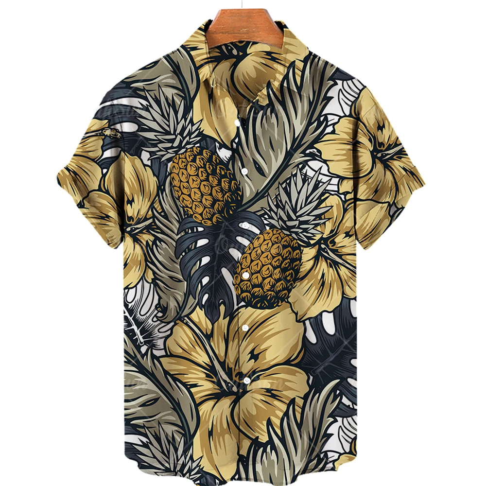 Pineapple Graphic Top Hawaiian Men's Fruit Printed Short Sleeve Shirt, Fashion Casual Wear, Summer Loose Shirt african shirt men