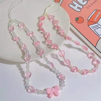 cute pink heart phone charm chain telephone strap lanyard sweet women pendant keychain on the cell phone jewelry accessories