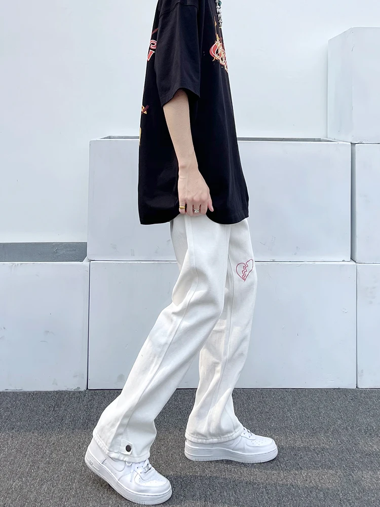 Y2k Heartbreak Graphic Jeans Wide Leg Pants Street Wear Highstreet Design BF Baggy Jeans Distressed Jeans Straight Leg Jeans