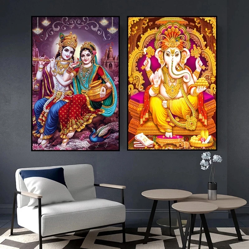 Индийская Shiva Parvati Ganesha Художественная Картина на холсте религиозный индуийский