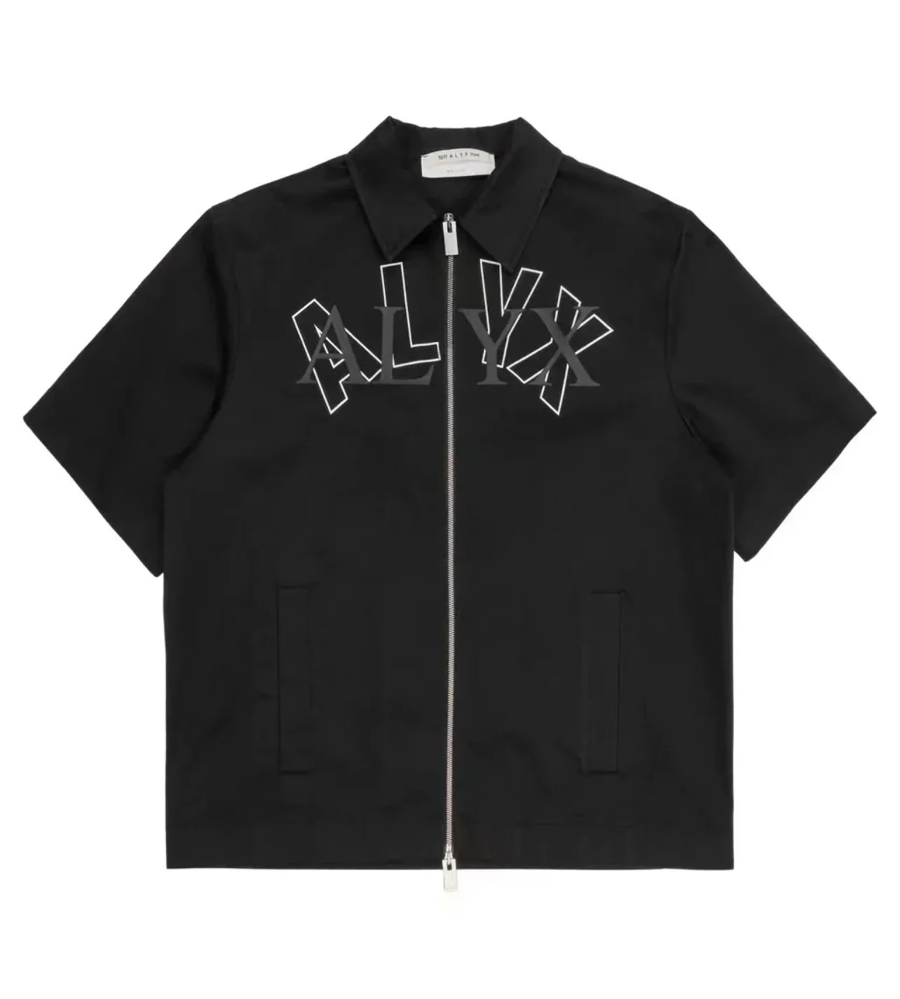 Oversized Summer 1017 ALYX 9SM Graffiti Inkjet Logo Lapel Zipper T-Shirts Men Women 1:1 Top Quality Tee Functional Black Shirt