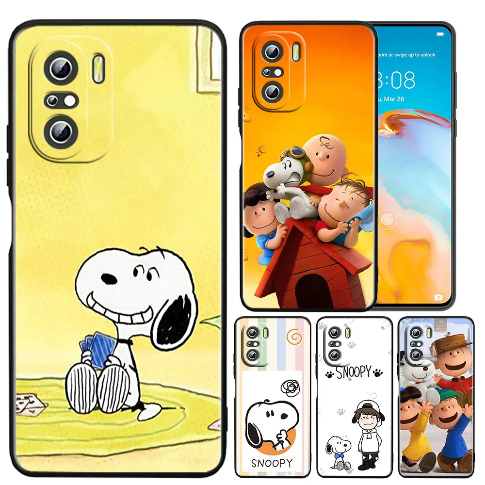 

Snoopy Dog Cartoon For Xiaomi Redmi K50 Gaming Pro 5G 10 9 9A 9C 9T 8 7 6 5 4X TPU Soft Black Phone Case Fundas Capa Cover Coque