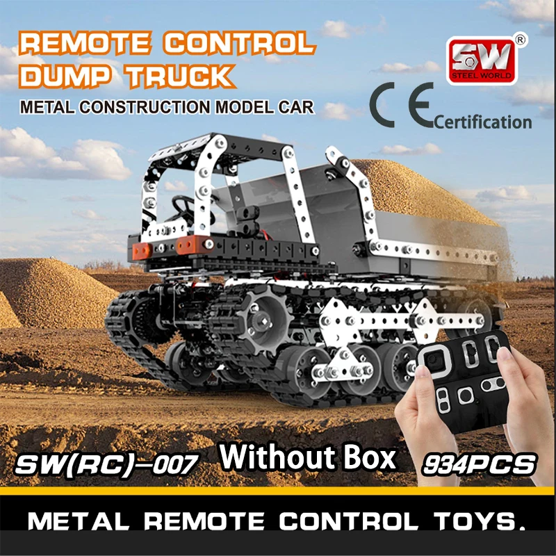 

DIY Stainless Steel Assembled SW (RC) 007 Tracked Remote Control Dump Truck 2.4G 10 Channels Puzzle Building Block Toys for Kid