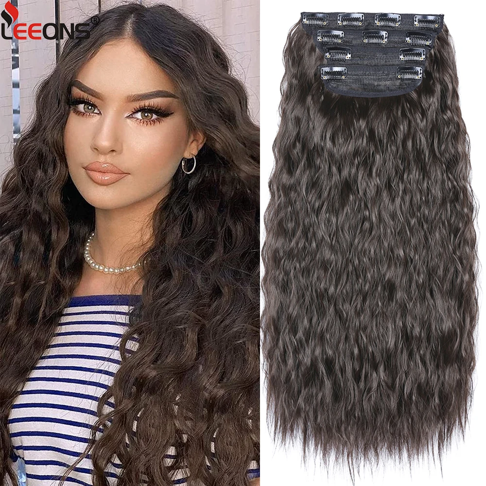 

Leeons волосы 20-дюймовые волнистые русалки 4 шт./комплект 11 зажимов высокотемпературные синтетические шиньоны для наращивания коричневые волосы для женщин на всю голову