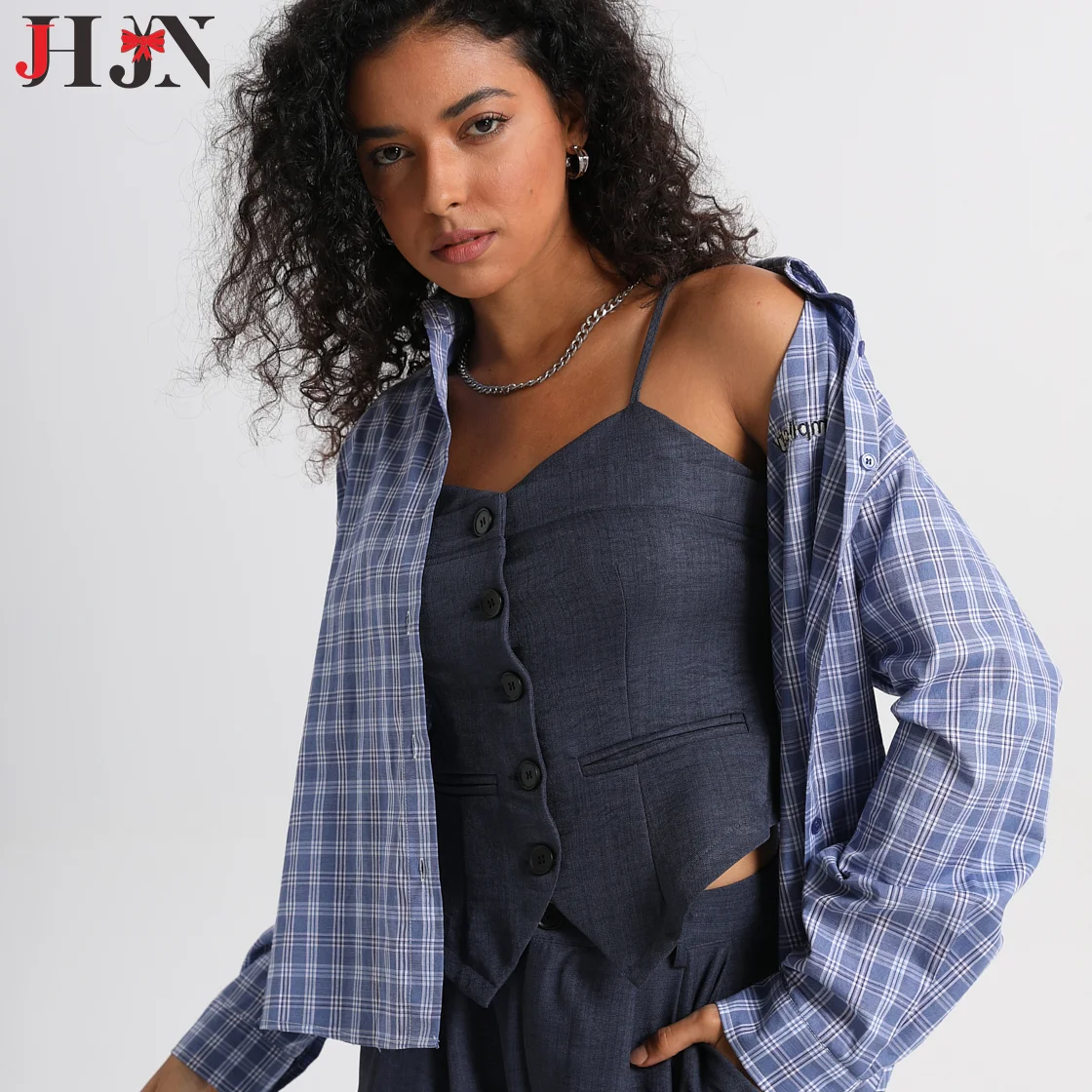 JHJN поездка на работу High Street решетка вышитые буквы высшего качества топы