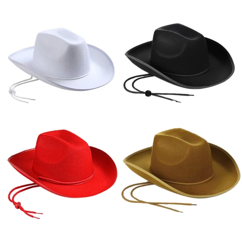 

Thicken Solid Color Fedora Hat Cowboy Hat with Rolled Brim Western Jazz Felt Hat
