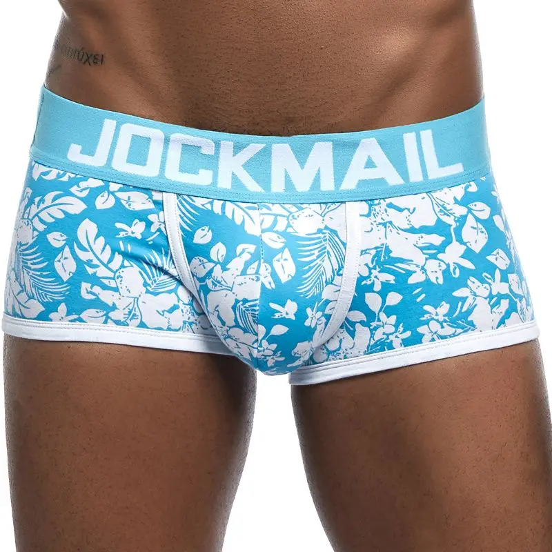 Фото Трусы-боксеры JOCKMAIL мужские, дышащие хлопковые трусы с U-образным выпуклым мешочком, пикантное нижнее белье с принтом листьев, шорты для дома №4