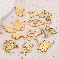 5pcs gold stainless steel sea shell ocean pendants starfish charms for necklace diy anklet bracelet handmade accessories craft