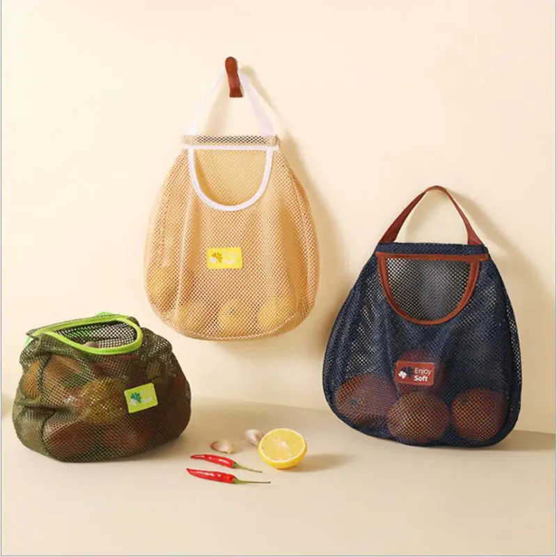 

Kitchen fruit mesh bags hang a wall to receive bag household fruits and vegetables multifunctional venting store content bag