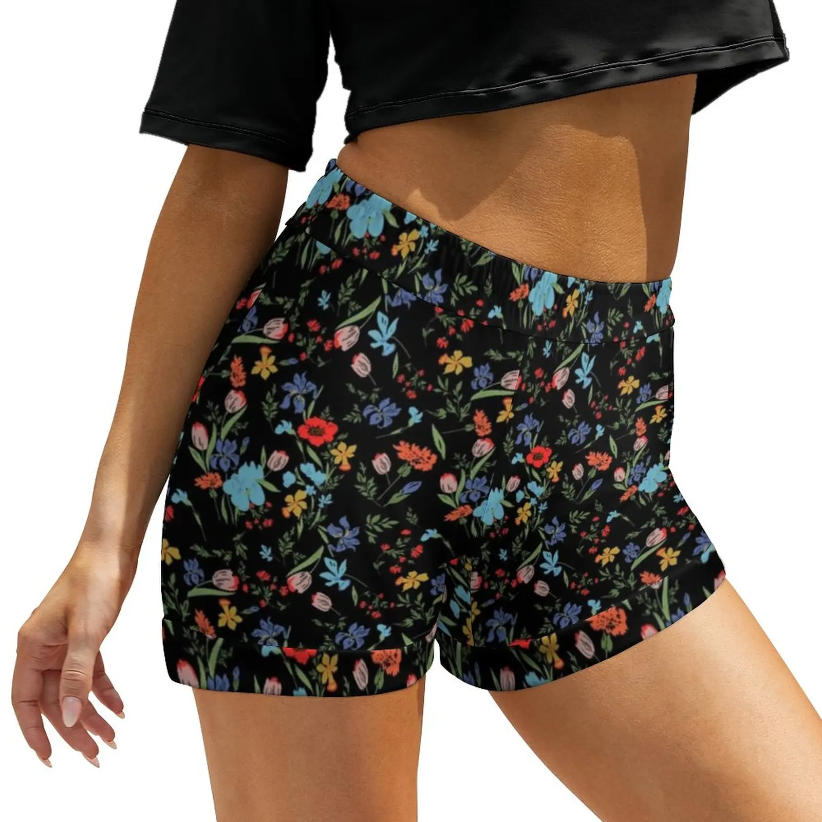 

Retro Baroque Floral Shorts Poppy Flower Print Kawaii Shorts Print Short Pants Summer Slim Bottoms Large Size