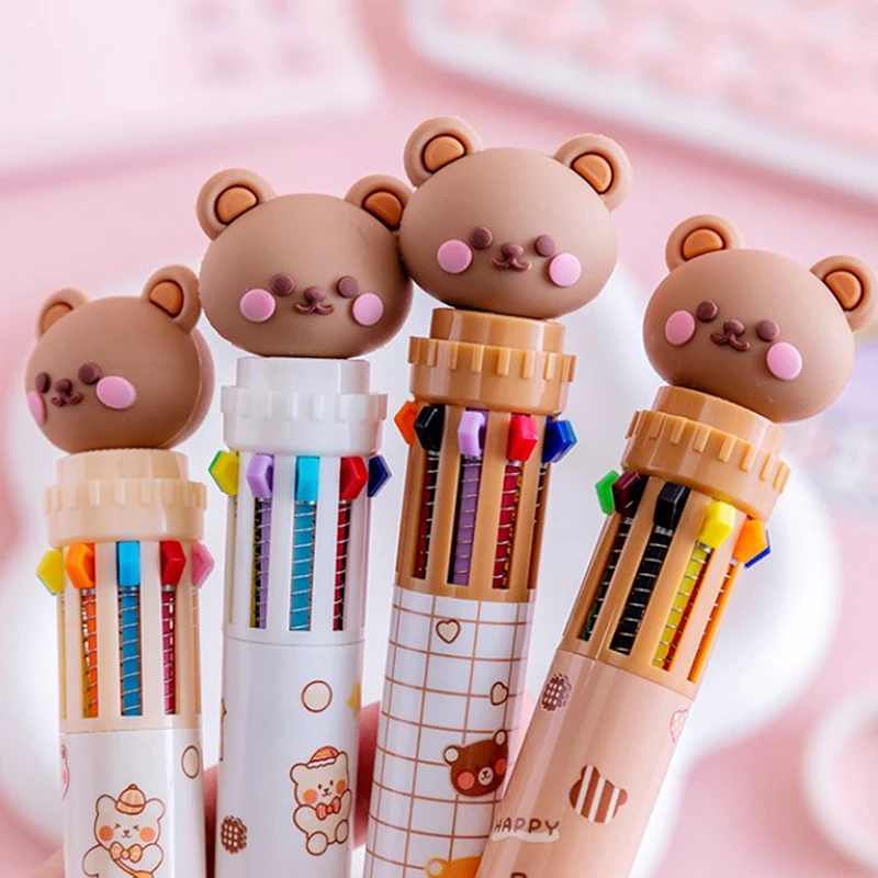 

10 Colors Cute Cartoon Bear Ballpoint Pen School Office Supply Stationery Papelaria Escolar Multicolored Pens Colorful Refill