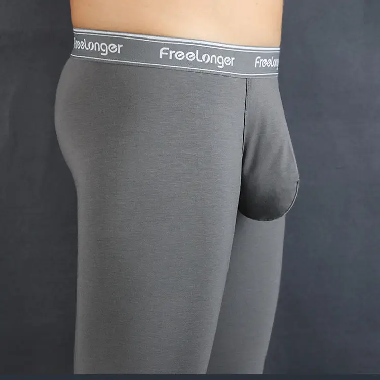 Man Breathable Long Underwear with Super Big Penis Pouch Cotton Ultra-Low Boxers Bulge Dick U-Convex Brief Thermal Sexy Lingerie