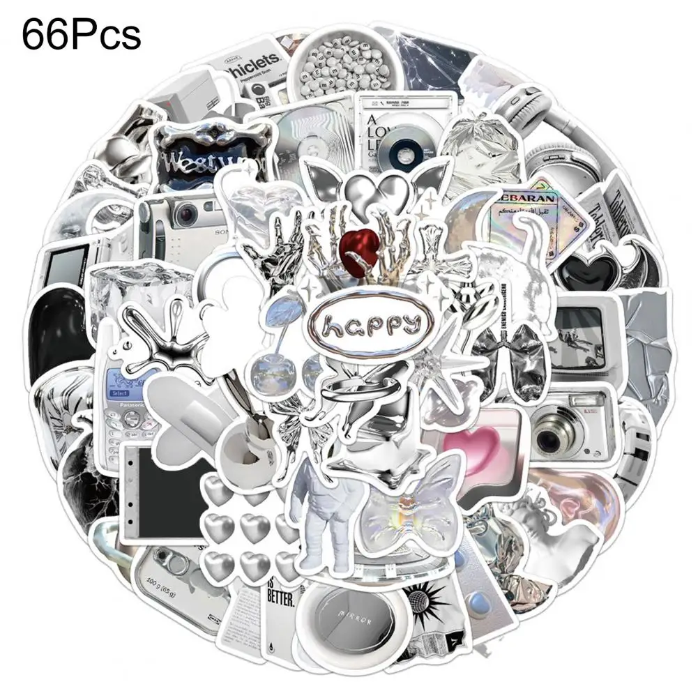 

66Pcs Cute Suitcase Laptop Water Bottle Guitar Cartoon Stickers PVC Scrapbook Stickers Simple Style Student Supplies