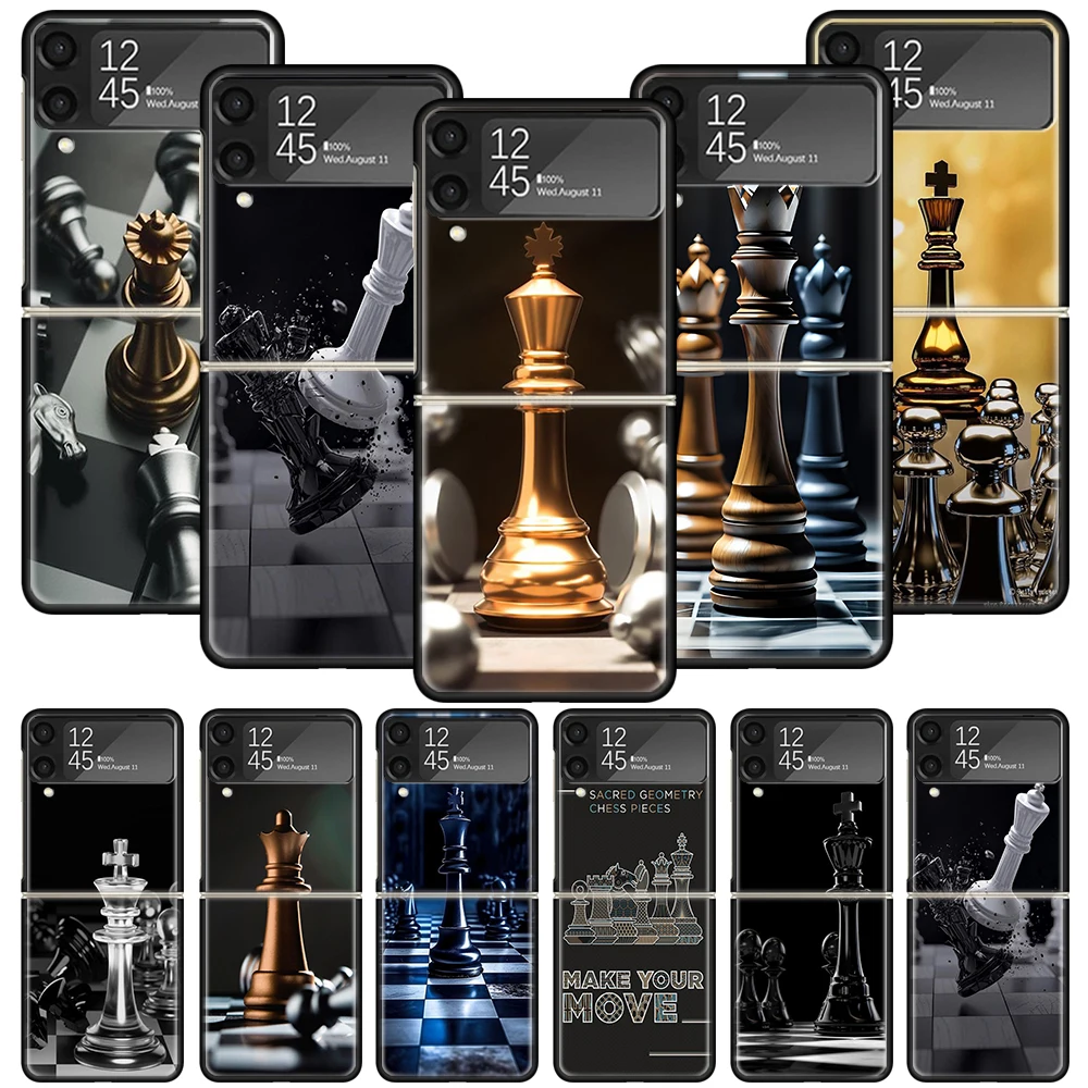 Чехол для телефона с шахматными играми Samsung Galaxy Z Flip 4 5 Flip3 5G черный Жесткий ZFlip4 ZFlip5