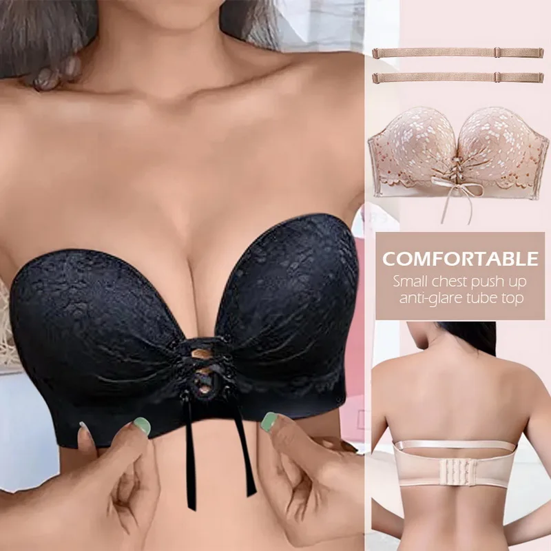 

Strapless Bra Women Lace Wire Free Plus Size Bralette Seemless Lingerie No Steel Ring Invisible Bra Tube Top Non-Slip Bras Tops