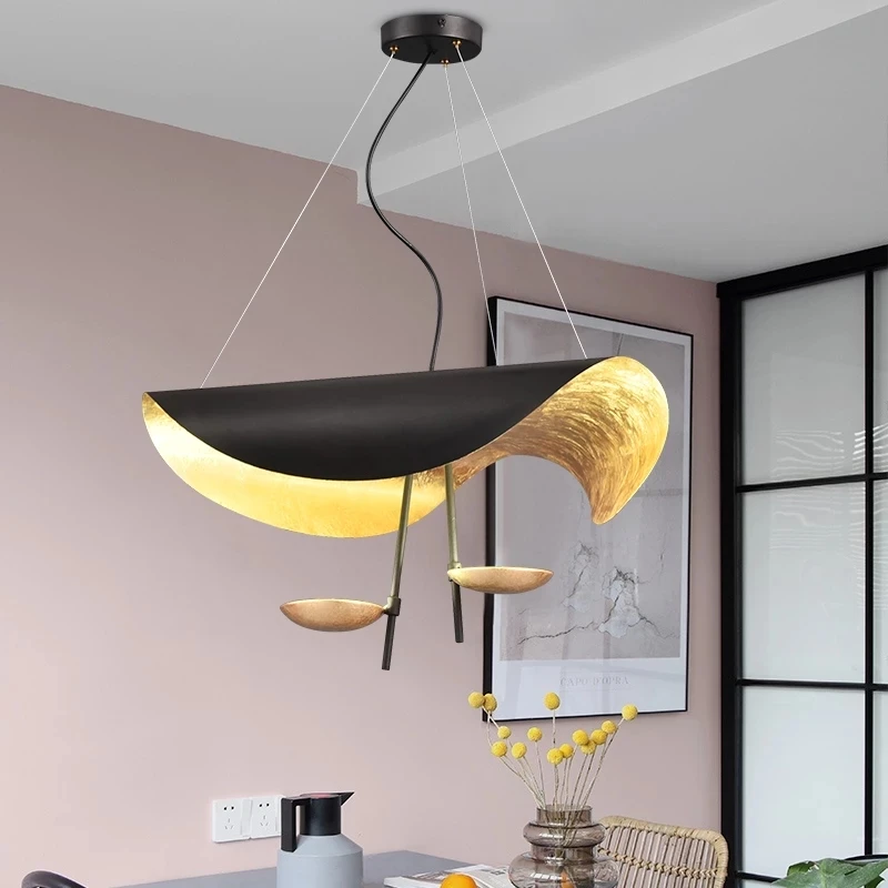 

New Postmodern Curved Surface LED Pendant Light Flying Saucer Hat Design Lamp White&Black Living room Bedroom Decor Hanging Lamp