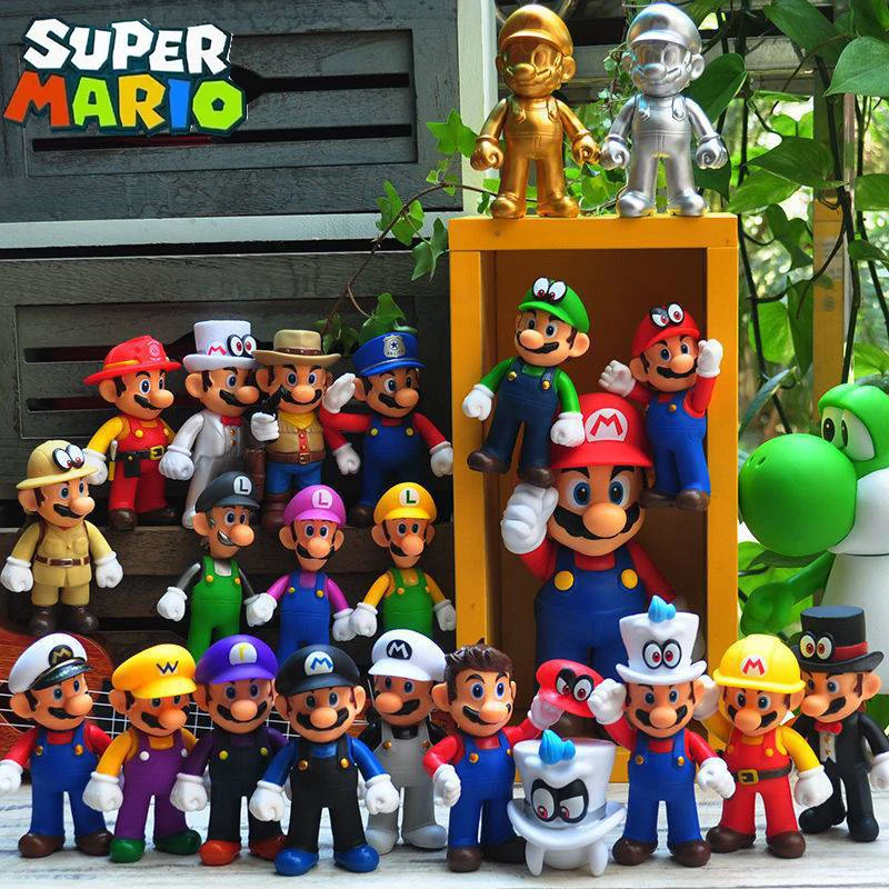 

Classic Super Mario Bros Anime Action Figure Toys Luigi Yoshi Mushroom Donkey Kong Dolls Game Character Model Kids Birthday Gift