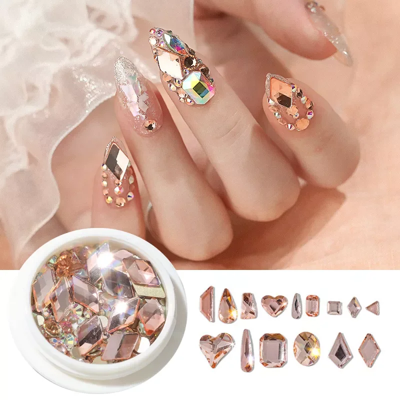 

Box Nail Art Decorations Nail Rhinestones Mixed Design korean Champagne AB Rhombus Charms Diamond Manicure Accessories