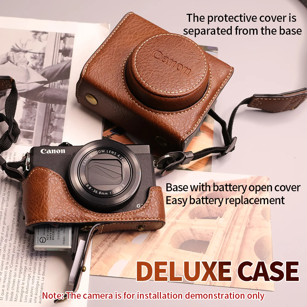 Фото Подходит для беззеркального чехла для камеры Canon G7X3 G7x2, пылезащитного, модного, ретро и портативного кожаного чехла. №4