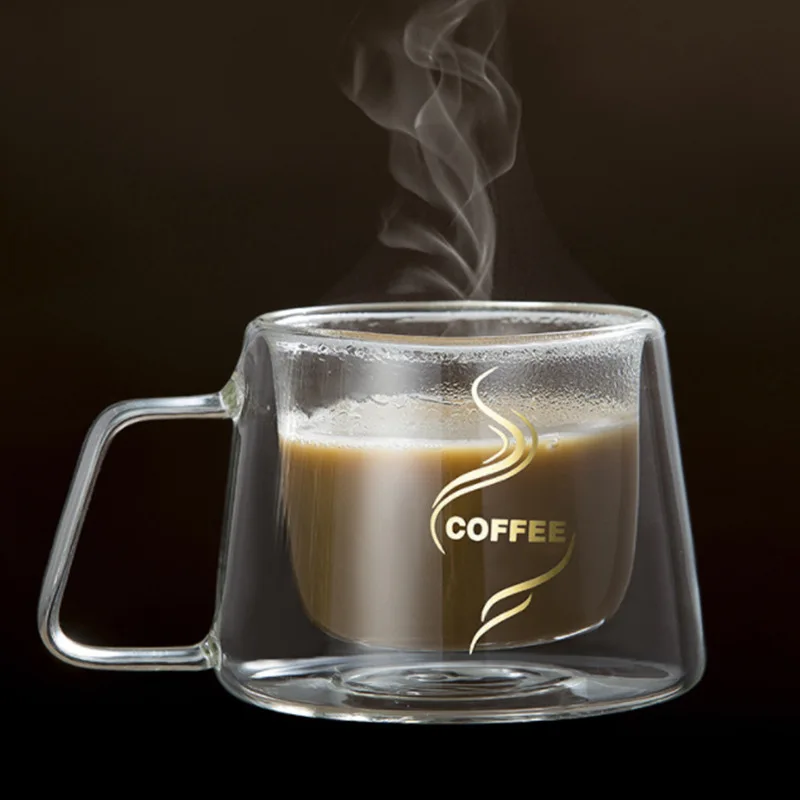 

Transparent Double Bottom Glass Coffee Cup Milk Whiskey Tea Beer Heat Resistant Cocktail Vodka Wine Mug Drinkware Cups