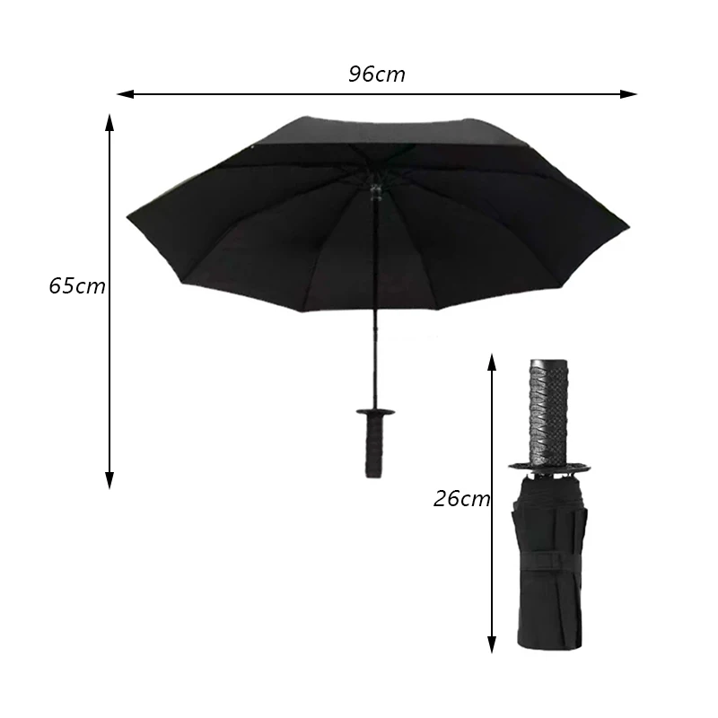Katana Umbrella Auto 3-fold Umbrellas for Men 8 Bone Japanese Umbrella Black Silver Metal Handle Outdoor Sun Rain UV Umbrellas images - 6