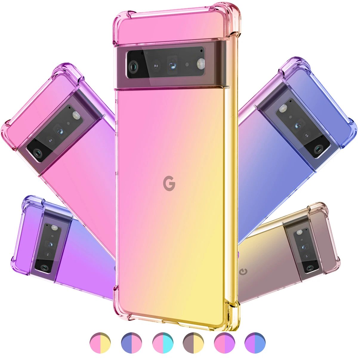 

For Google Pixel 6Pro 6A 6 XL Phone Case,Hybrid Cute Gradient Soft TPU Bumper Shock Absorption Flexible Drop Protection Cover