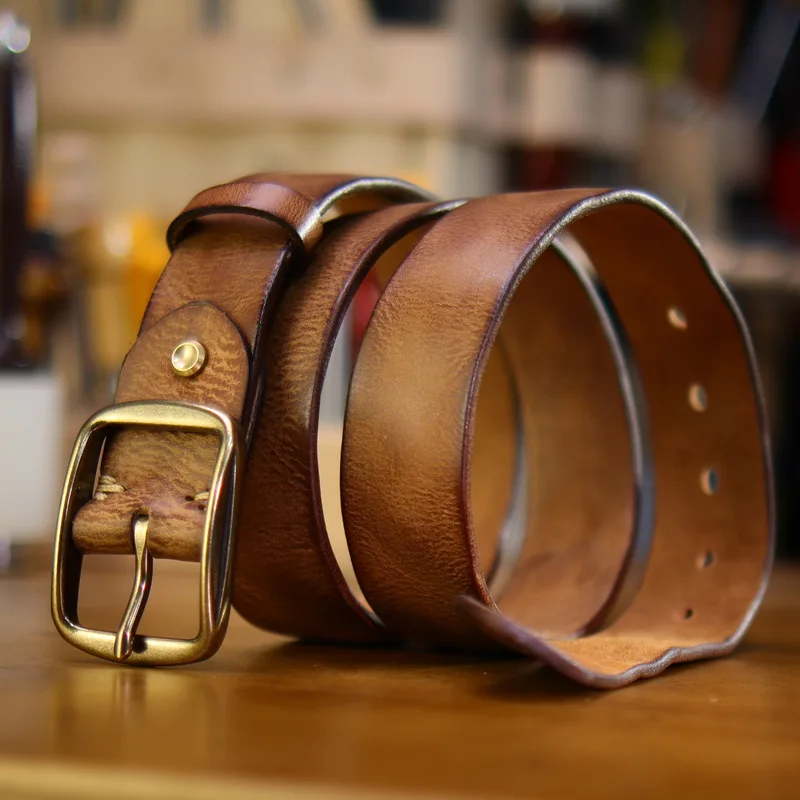 100% cowhide New Fashion Leather Retro Handmade Copper buckle men's belt Luxury Belt Genuine Leather Belt Jeans Wide Men's Belt