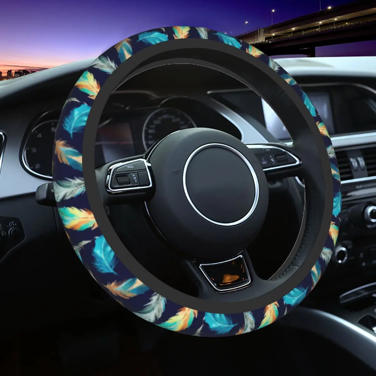

37-38 Car Steering Wheel Cover Feather Universal Boho Auto Decoration Elastische Steering-Wheel Accessories