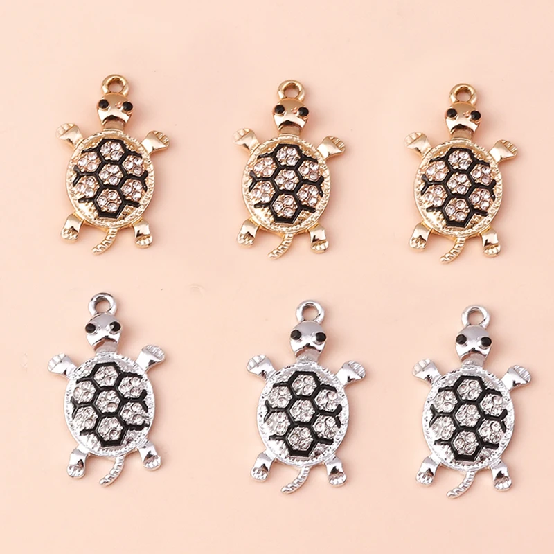 

10pcs Luxurious Gold Silver Crystal Sea Turtles Tortoise Charm Pendants for Bracelet Necklace Earring Handmade DIY Jewelry