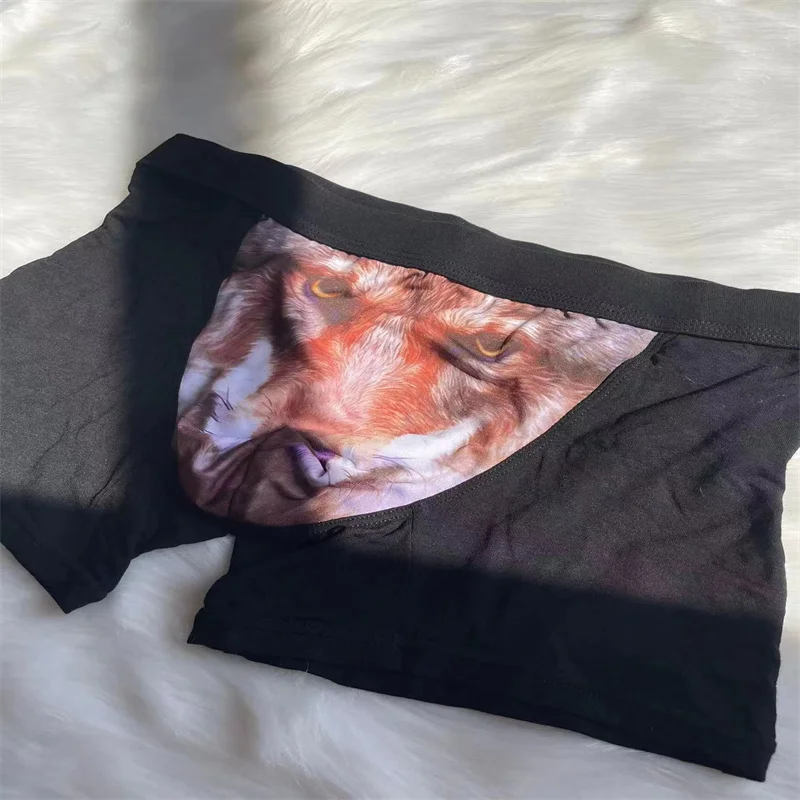 4Pcs/lot Wolf Printed Sexy Men Wolf Boxer Soft Breathable U Convex Man Boxershorts Homme Underwear Plus Size L-4XL трусы мужские