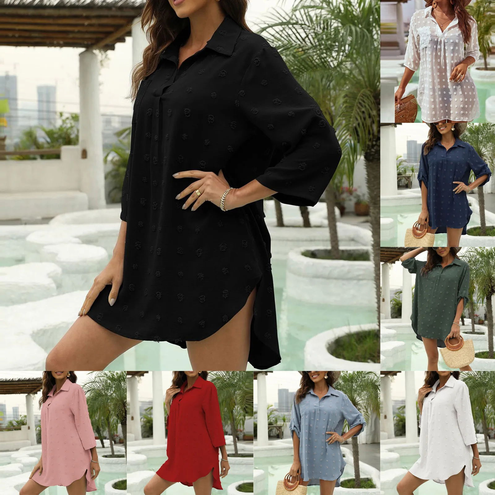 

Women's Deep V-neck Beach Sunscreen Suit Swimsuit Smock Blouse Women's Shirt Versatile Casual T-shirt Female Clothing кроп топ