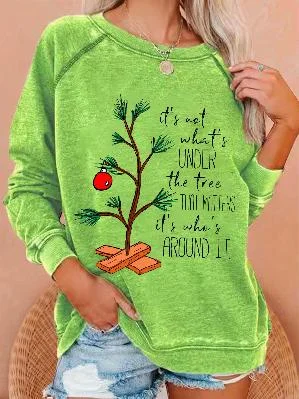 

New Hot Sale Women's Christmas Sweatshirt It's Not What's Under The Tree That Matters Charlie Brown Print Tops Personality Tops