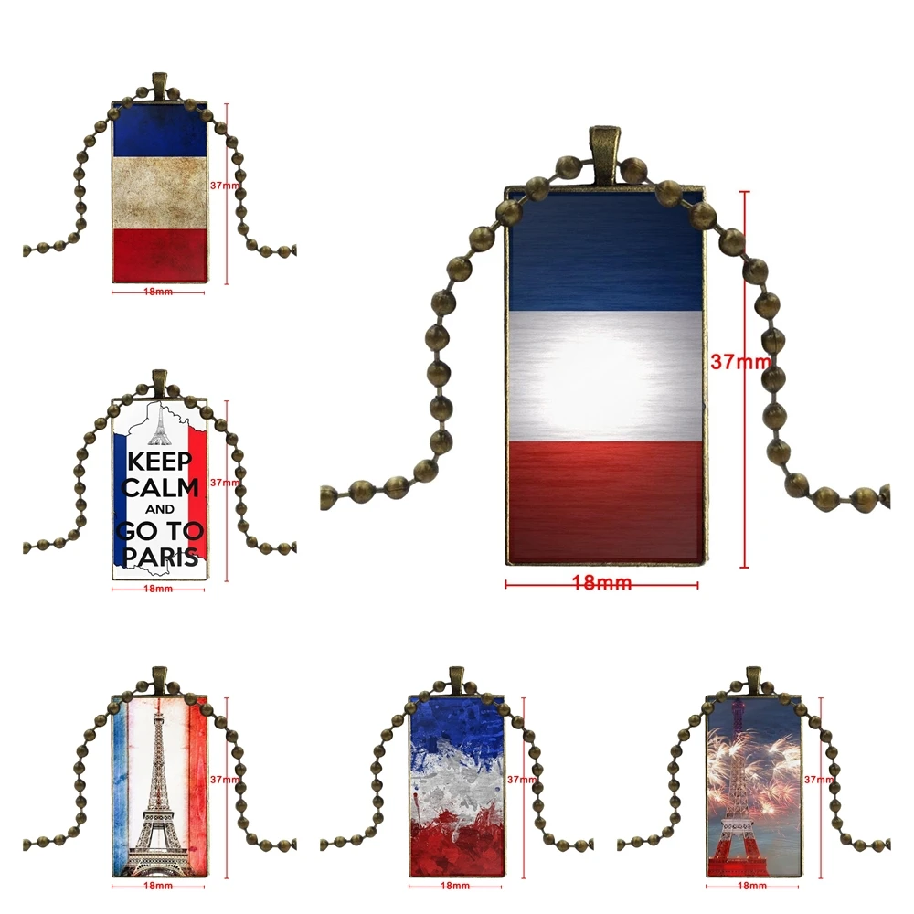 

Boy France Flag Emblem For Women Girls Ladies Statement Best Gift Steel Color Glass Cabochon With Rectangle Shaped Pendant