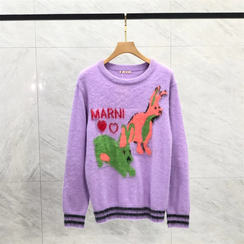 

NEW Purple MARNI Mohair Jacquard Sweater Men Women 1:1 Top Version knit Year Of the Rabbit Exclusive Sweatshirts