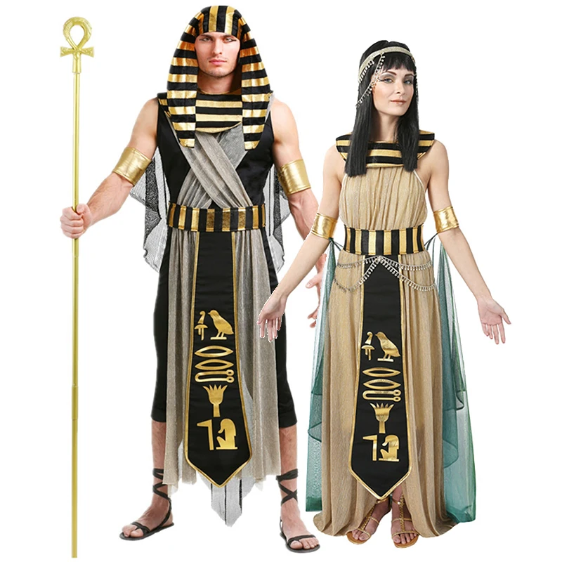 

Carnival Halloween Pharaoh Cleopatra Couples Egypt Egyptian Queen Costume Myth Goddess Role Play Cosplay Fancy Party Dress Adult