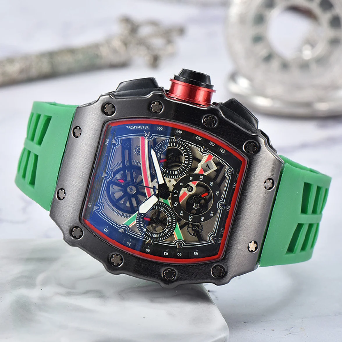 

Мужские кварцевые часы с автоподзаводом и ремешком из силикона, 6-Pin RM 2023