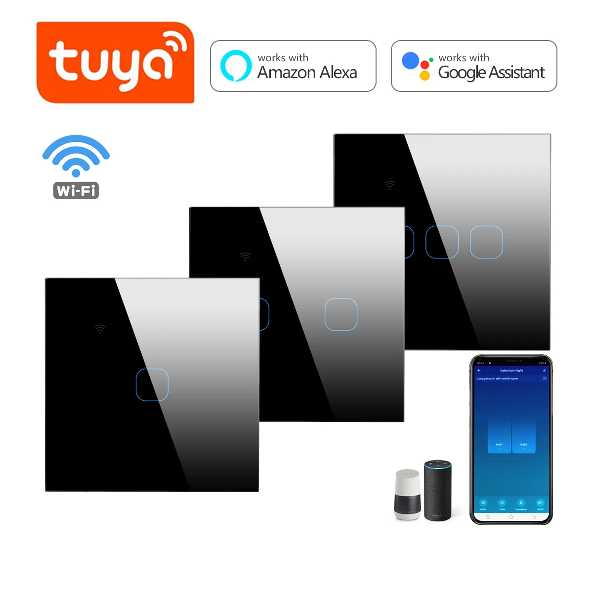 

Tuya Smart Touch Sensor Switch WiFi LED Light Switch Glass Panel Wall Switch No Neutral Wire Required Support Alexa Google Home