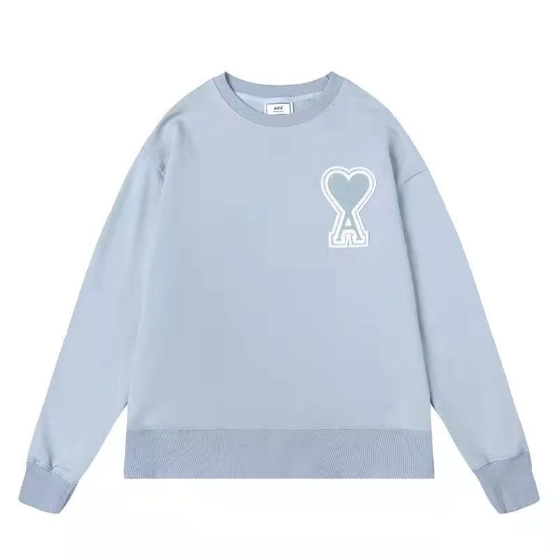 

2022 Four Seasons YK2 100% хлопок AMI вышивка модная брендовая мужская и женская спортивная рубашка с длинным рукавом и круглым вырезом полный размер