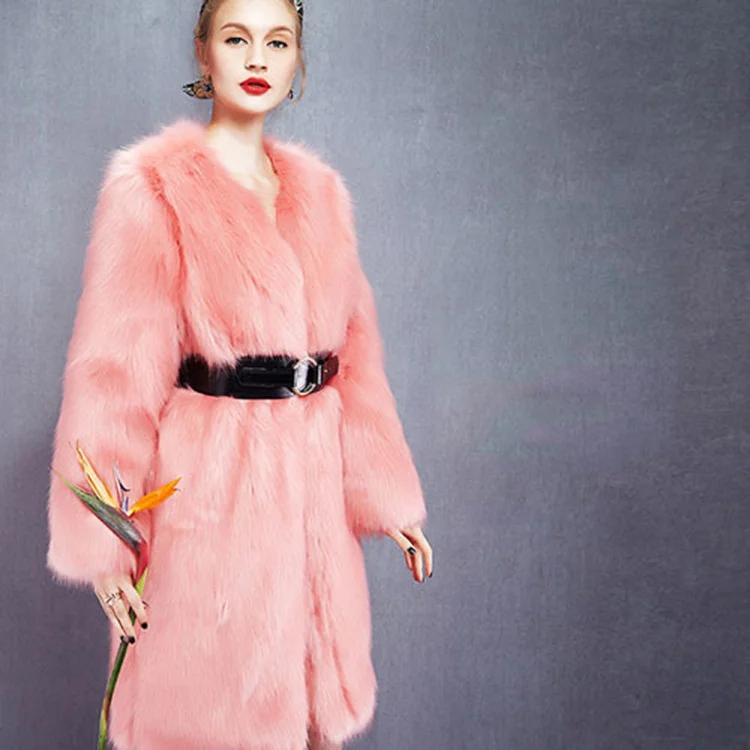 ICCLEK Ladies' long fur coat imitation fur coat women's fox hair lengthened thickened coat