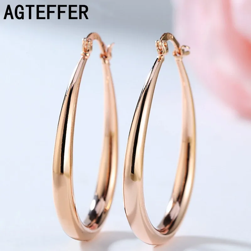 

AGTEFFER 925 Sterling Silver Gold/Rose Gold/Silver 44MM U Big Hoop Earrings For Woman Lady Fashion Statement Jewelry Gift