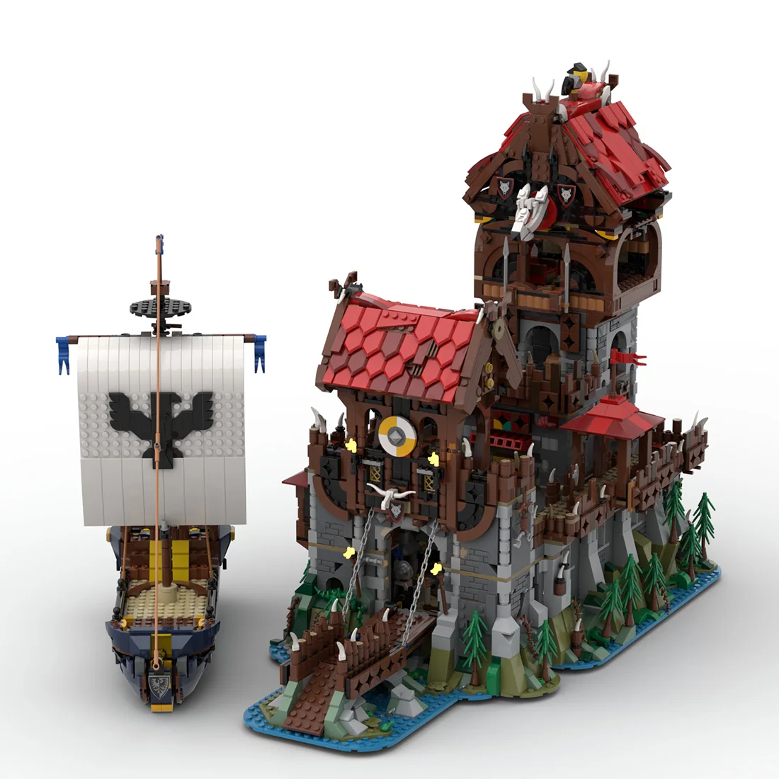 

MOC-136695 Wolfpack башня и средневековый корабль-классическая модель замка, большая коллекция средневековых строительных блоков, набор игрушек (4916 шт.)