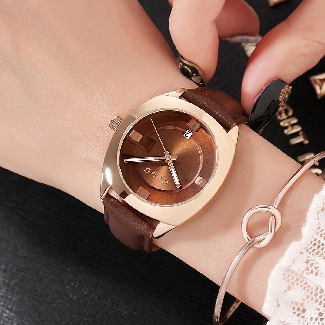 Top GUOU Watch Women Luxury Leather Bracelet Auto Date Women Watches Fashion Exquisite Ladies saat relogio feminino reloj mujer enlarge